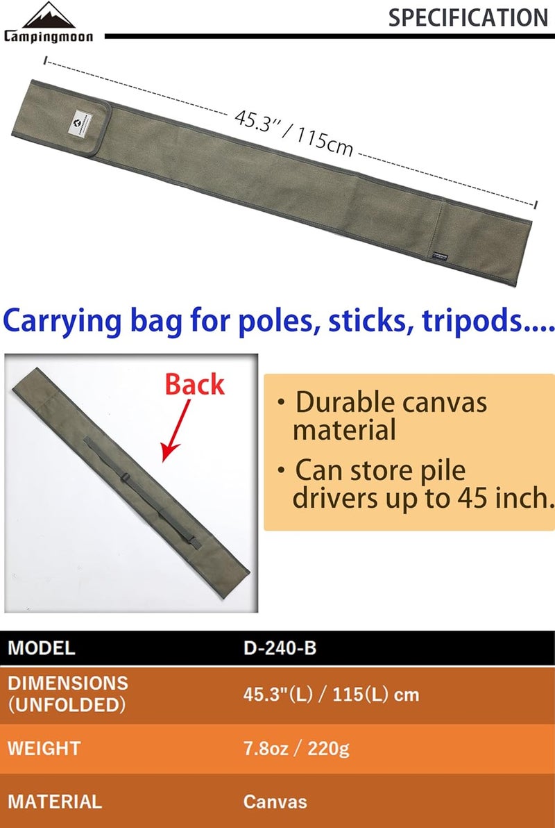 Campingmoon Canvas Pole Pile Driver Case Carrying Bag Tripod Stand Storage Case D-240B - Image 2